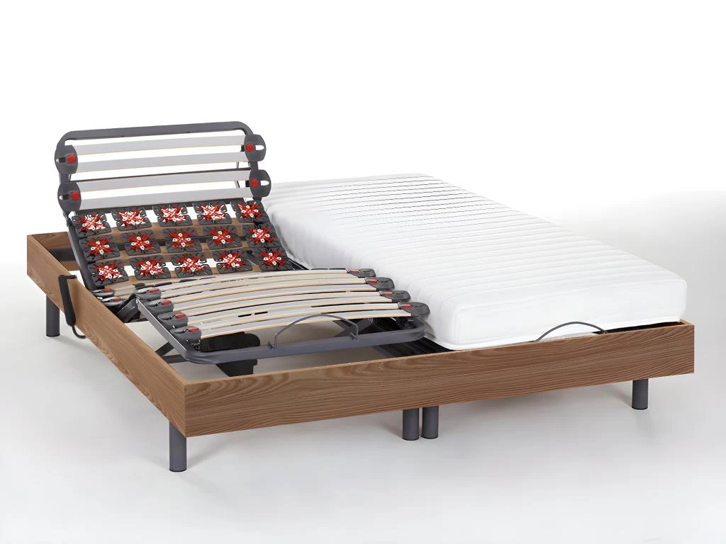 Lit électrique Relaxation Lattes Et Plots Matelas Latex PANDORA II De DREAMEA - Moteurs OKIN - Chêne Naturel - 2 X 90 X 200 Cm 2 Lit électrique Relaxation Lattes Et Plots Matelas Latex PANDORA II De DREAMEA - Moteurs OKIN - Chêne Naturel - 2 X 90 X 200 Cm – Image 2