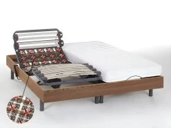 Lit électrique Relaxation Lattes Et Plots Matelas Latex PANDORA II De DREAMEA - Moteurs OKIN - Chêne Naturel - 2 X 90 X 200 Cm
