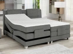 Ensemble Boxspring Tête De Lit + Sommiers Relaxation électrique + Matelas + Surmatelas CASTEL De PALACIO - 2 X 80 X 200 Cm - Tissu Gris Clair
