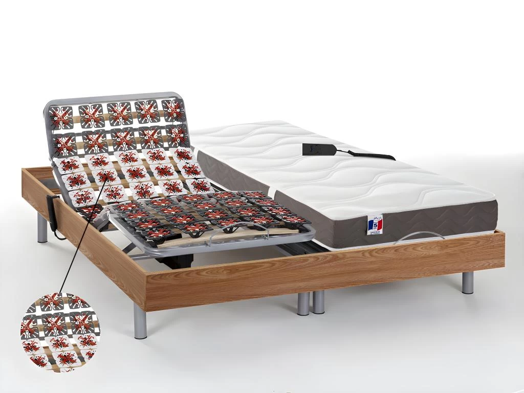 Lit électrique Relaxation Tout Plots Matelas 100% Latex 3 Zones JUPITER De DREAMEA - Naturel Clair - 2 X 80 X 200 Cm - Moteurs OKIN 1 Lit électrique Relaxation Tout Plots Matelas 100% Latex 3 Zones JUPITER De DREAMEA - Naturel Clair - 2 X 80 X 200 Cm - Moteurs OKIN