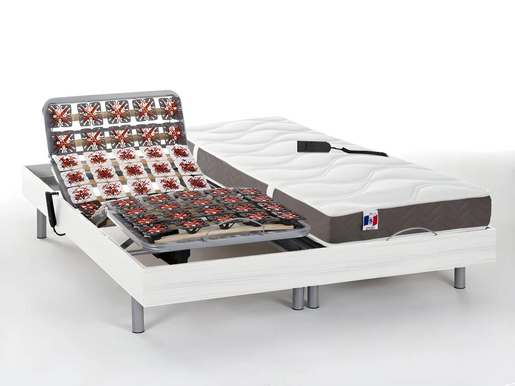 Lit électrique Relaxation Tout Plots Matelas 100% Latex 3 Zones JUPITER De DREAMEA - Blanc - 2 X 80 X 200 Cm - Moteurs OKIN 2 Lit électrique Relaxation Tout Plots Matelas 100% Latex 3 Zones JUPITER De DREAMEA - Blanc - 2 X 80 X 200 Cm - Moteurs OKIN – Image 2