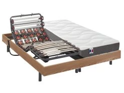 Lit électrique Relaxation Lattes Et Plots Matelas 100% Latex 3 Zones MENELAS De DREAMEA - Chêne - 2 X 80 X 200 Cm - Moteurs OKIN