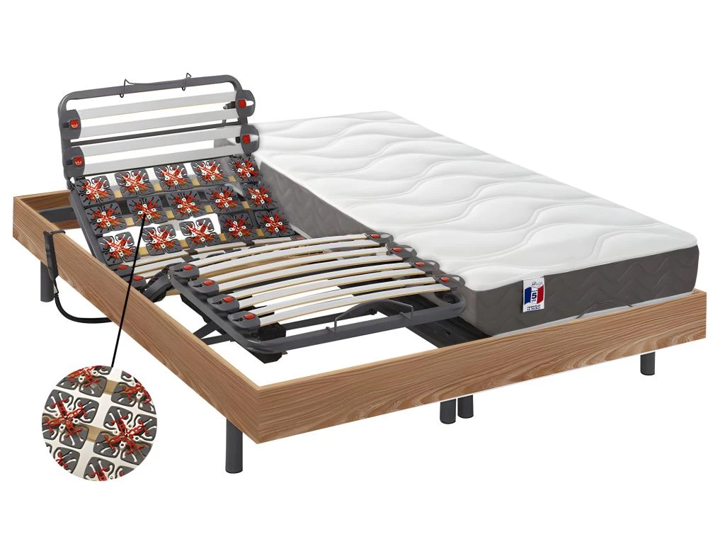 Lit électrique Relaxation Lattes Et Plots Matelas 100% Latex 3 Zones MENELAS De DREAMEA - Chêne - 2 X 80 X 200 Cm - Moteurs OKIN 2 Lit électrique Relaxation Lattes Et Plots Matelas 100% Latex 3 Zones MENELAS De DREAMEA - Chêne - 2 X 80 X 200 Cm - Moteurs OKIN – Image 2