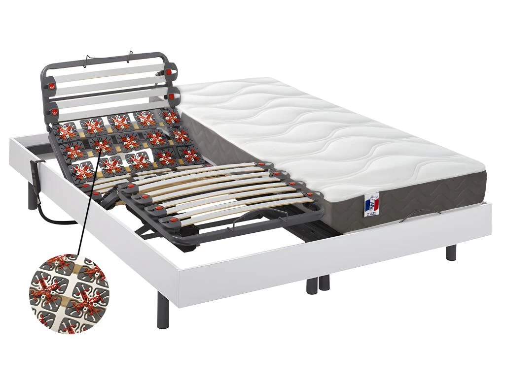 Lit électrique Relaxation Lattes Et Plots Matelas 100% Latex 3 Zones MENELAS De DREAMEA - Blanc - 2 X 80 X 200 Cm - Moteurs OKIN 2 Lit électrique Relaxation Lattes Et Plots Matelas 100% Latex 3 Zones MENELAS De DREAMEA - Blanc - 2 X 80 X 200 Cm - Moteurs OKIN – Image 2