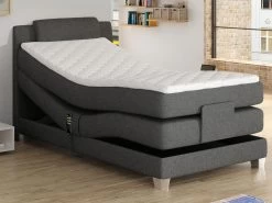 Ensemble Boxspring Tête De Lit + Sommiers Relaxation électrique + Matelas + Surmatelas CASTEL De PALACIO - 100 X 200 Cm - Tissu Gris Clair