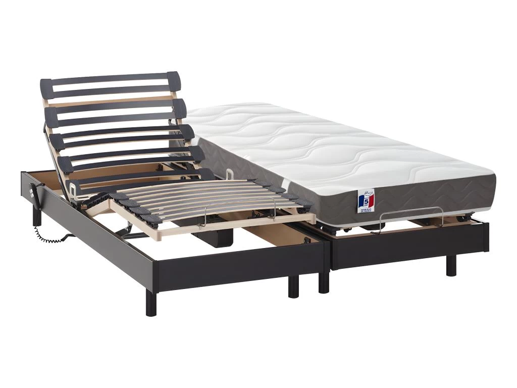 Lit électrique Relaxation Matelas 100% Latex 3 Zones ANANKE De DREAMEA - Noir - 2 X 80 X 200 Cm 1 Lit électrique Relaxation Matelas 100% Latex 3 Zones ANANKE De DREAMEA - Noir - 2 X 80 X 200 Cm