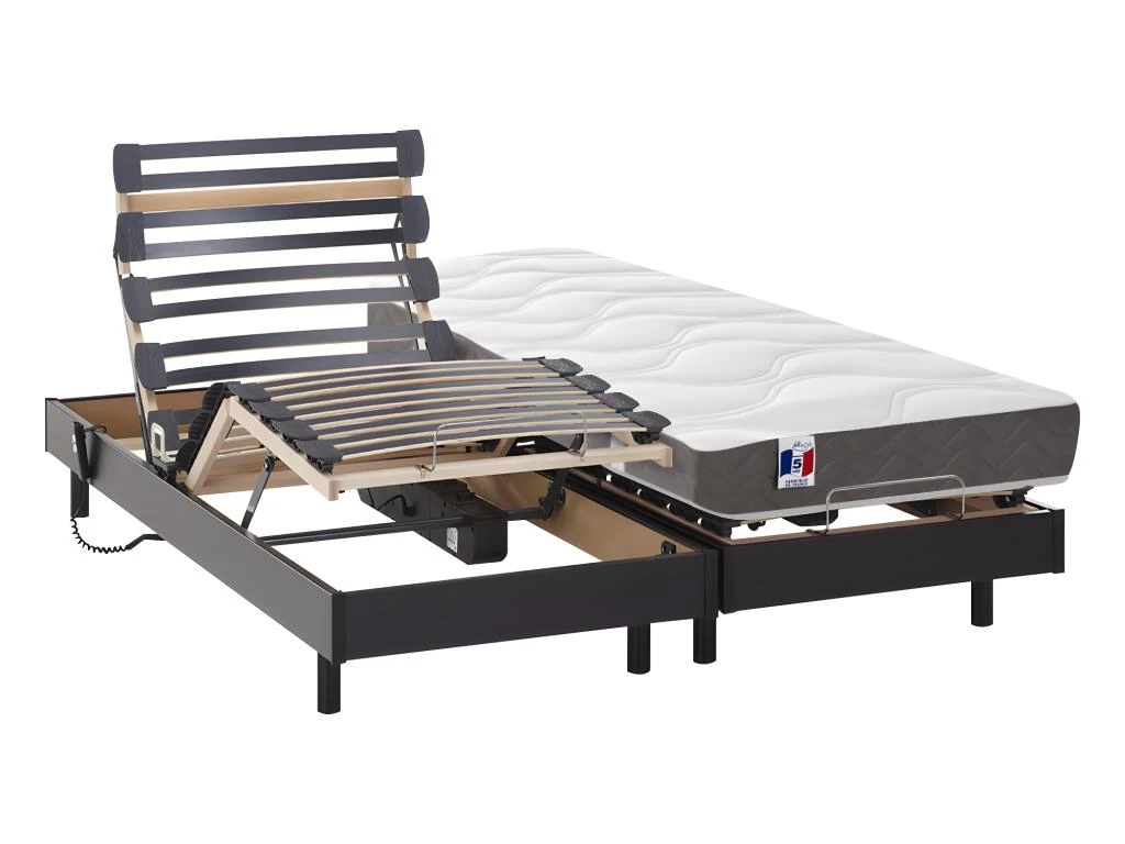 Lit électrique Relaxation Matelas 100% Latex 3 Zones ANANKE De DREAMEA - Noir - 2 X 80 X 200 Cm 2 Lit électrique Relaxation Matelas 100% Latex 3 Zones ANANKE De DREAMEA - Noir - 2 X 80 X 200 Cm – Image 2
