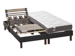 Lit électrique Relaxation Lattes Et Plots Matelas 100% Latex 3 Zones Tissu Anthracite CYBELE De DREAMEA - 2 X 70 X 190 Cm