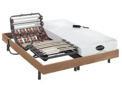 Lit électrique Relaxation Lattes Et Plots Matelas Mémoire De Forme Et Bambou DAMYSOS De NATUREA - Moteurs OKIN - 2 X 80 X 200 Cm - Chêne