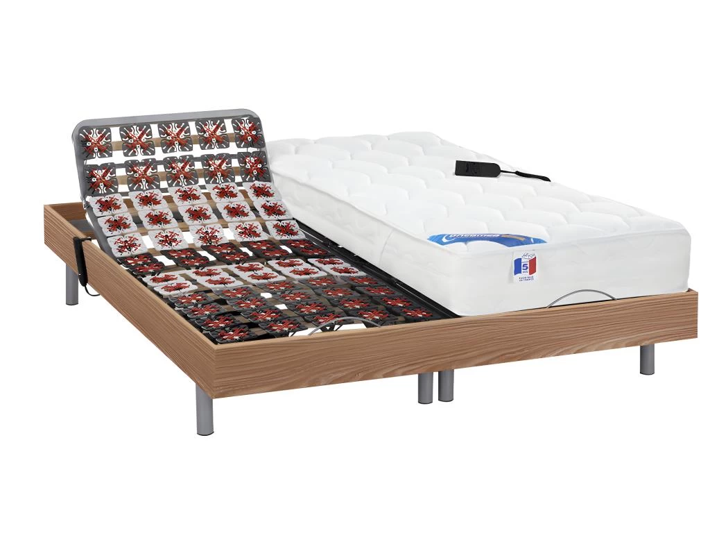 Lit électrique Relaxation Tout Plots Matelas Ressorts Ensachés Et Mémoire Forme PHANES De DREAMEA - Moteurs OKIN - Chêne - 2 X 80 X 200 Cm 2 Lit électrique Relaxation Tout Plots Matelas Ressorts Ensachés Et Mémoire Forme PHANES De DREAMEA - Moteurs OKIN - Chêne - 2 X 80 X 200 Cm – Image 2