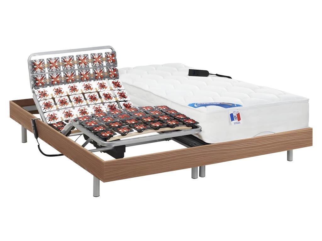 Lit électrique Relaxation Tout Plots Matelas Ressorts Ensachés Et Mémoire Forme PHANES De DREAMEA - Moteurs OKIN - Chêne - 2 X 90 X 200 Cm 1 Lit électrique Relaxation Tout Plots Matelas Ressorts Ensachés Et Mémoire Forme PHANES De DREAMEA - Moteurs OKIN - Chêne - 2 X 90 X 200 Cm