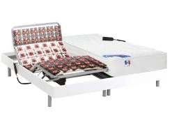 Lit électrique Relaxation Tout Plots Matelas Ressorts Ensachés Et Mémoire Forme PHANES De DREAMEA - Moteurs OKIN - Blanc - 2 X 90 X 200 Cm