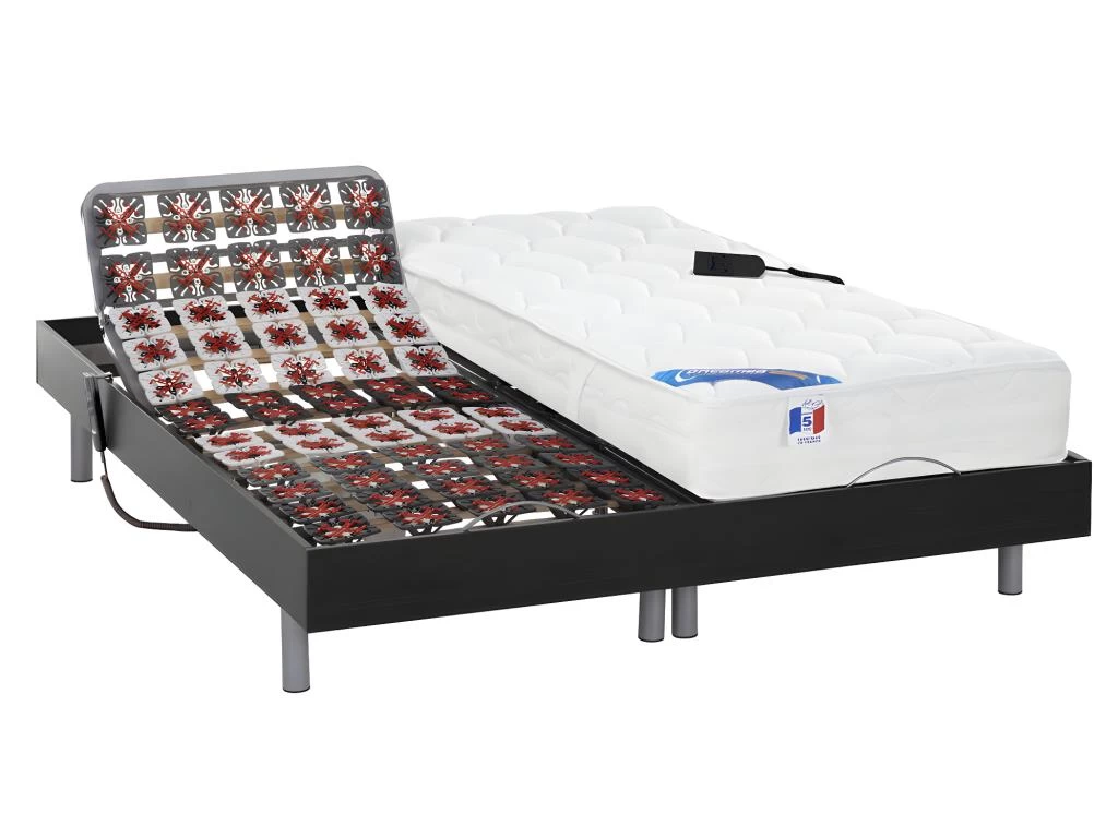 Lit électrique Relaxation Tout Plots Matelas Ressorts Ensachés Et Mémoire Forme PHANES De DREAMEA - Moteurs OKIN - Noir - 2 X 80 X 200 Cm 2 Lit électrique Relaxation Tout Plots Matelas Ressorts Ensachés Et Mémoire Forme PHANES De DREAMEA - Moteurs OKIN - Noir - 2 X 80 X 200 Cm – Image 2