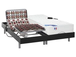 Lit électrique Relaxation Tout Plots Matelas Ressorts Ensachés Et Mémoire Forme PHANES De DREAMEA - Moteurs OKIN - Noir - 2 X 80 X 200 Cm