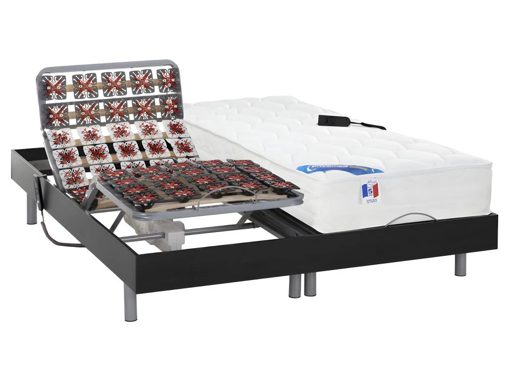 Lit électrique Relaxation Tout Plots Matelas Ressorts Ensachés Et Mémoire Forme PHANES De DREAMEA - Moteurs OKIN - Noir - 2 X 80 X 200 Cm 1 Lit électrique Relaxation Tout Plots Matelas Ressorts Ensachés Et Mémoire Forme PHANES De DREAMEA - Moteurs OKIN - Noir - 2 X 80 X 200 Cm