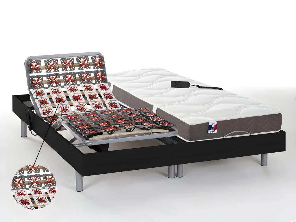 Lit électrique Relaxation Tout Plots Matelas 100% Latex 3 Zones JUPITER De DREAMEA - Noir - 2 X 70 X 190 Cm - Moteurs OKIN 1 Lit électrique Relaxation Tout Plots Matelas 100% Latex 3 Zones JUPITER De DREAMEA - Noir - 2 X 70 X 190 Cm - Moteurs OKIN