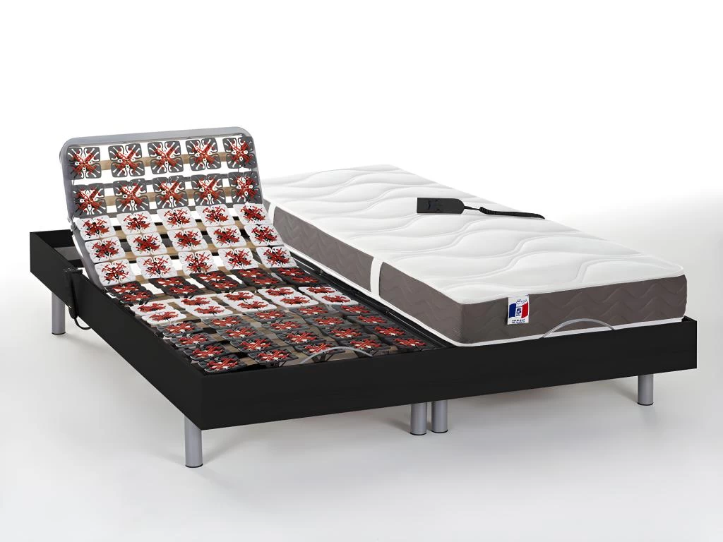 Lit électrique Relaxation Tout Plots Matelas 100% Latex 3 Zones JUPITER De DREAMEA - Noir - 2 X 70 X 190 Cm - Moteurs OKIN 2 Lit électrique Relaxation Tout Plots Matelas 100% Latex 3 Zones JUPITER De DREAMEA - Noir - 2 X 70 X 190 Cm - Moteurs OKIN – Image 2