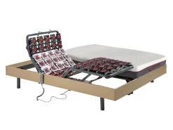 Lit électrique Relaxation Tout Plots Matelas Mémoire De Forme ATRIDE De DREAMEA - Moteurs OKIN - Chêne Naturel - 2 X 80 X 200 Cm