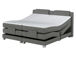 Ensemble Boxspring Tête De Lit + Sommiers Relaxation électrique + Matelas + Surmatelas CASTEL De PALACIO - 2 X 80 X 200 Cm - Tissu Gris Clair -Magasin de lits literie relaxation 435685