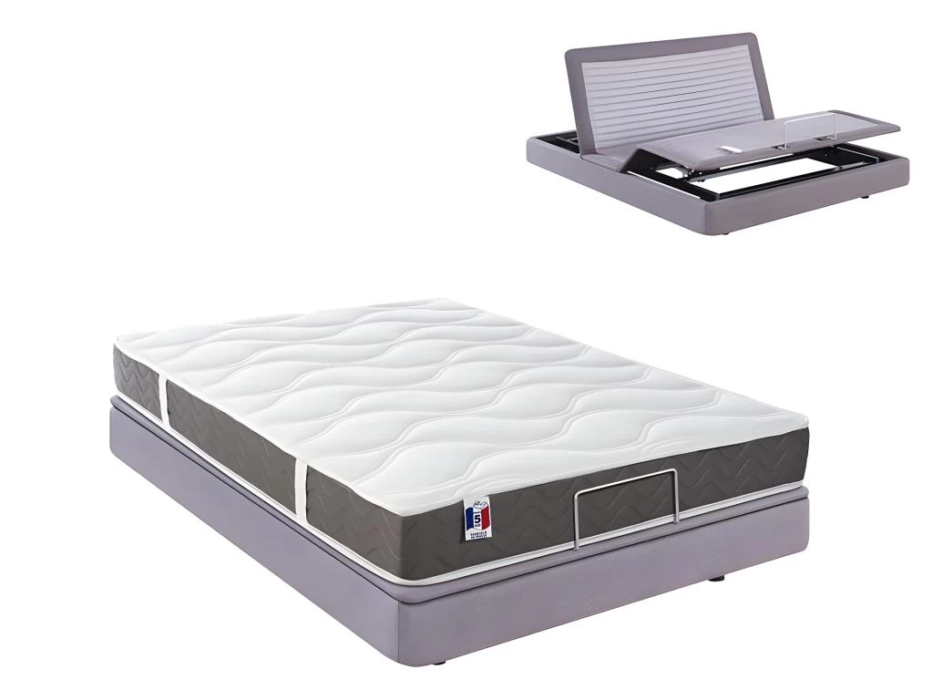 Lit électrique Relaxation Monocouchage Matelas 100% Latex 3 Zones PASIPHAE De DREAMEA - Gris - 160 X 200 Cm 1 Lit électrique Relaxation Monocouchage Matelas 100% Latex 3 Zones PASIPHAE De DREAMEA - Gris - 160 X 200 Cm