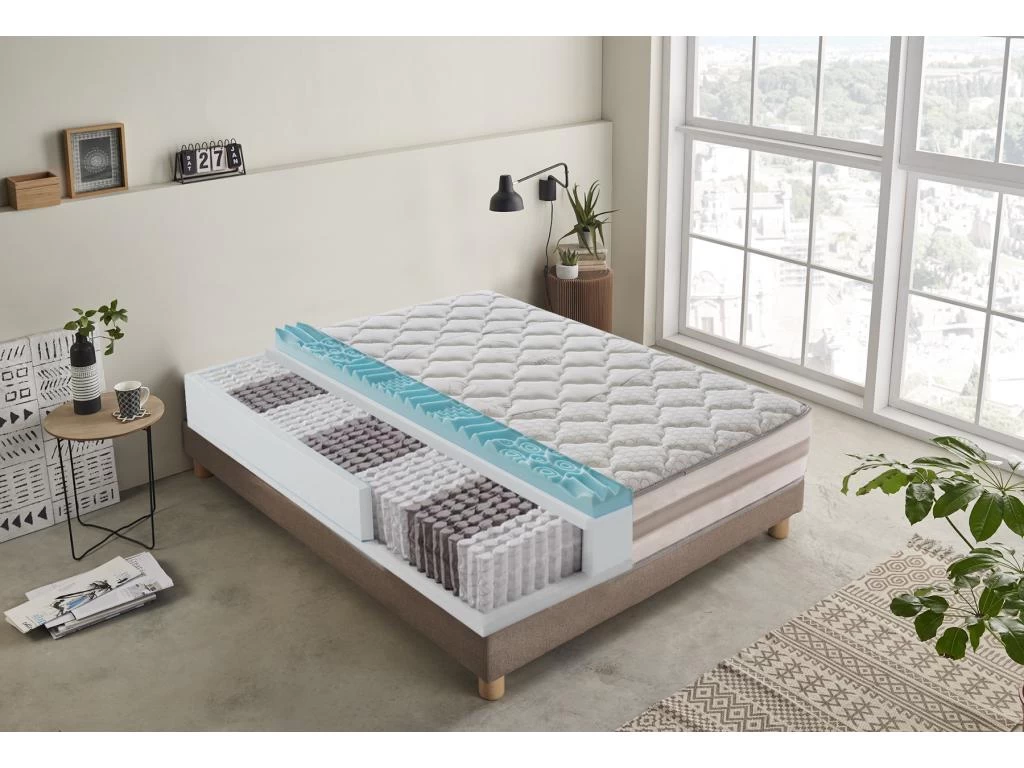 Matelas à Ressorts Ensachés Et à Mémoire De Forme - 9 Zones Différenciées - Déhoussable - Hauteur 25 Cm 160x200 Cm 1 Matelas à Ressorts Ensachés Et à Mémoire De Forme - 9 Zones Différenciées - Déhoussable - Hauteur 25 Cm 160x200 Cm