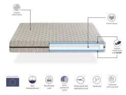 Matelas Naturel Ressorts Ensaches 160X200 ORGANIC FLORA, Épaisseur 25 CM, 100% Coton Et Lin, Dehoussable -Magasin de lits matelas 12914025
