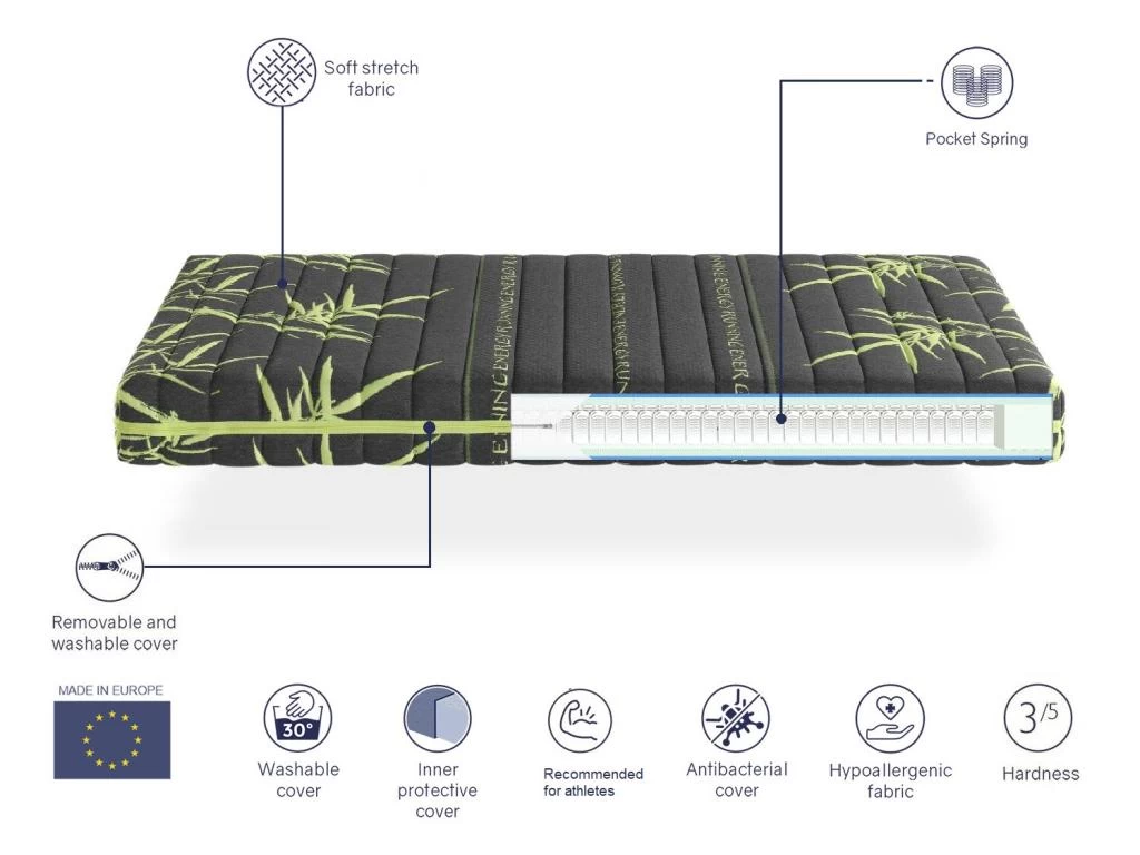Matelas Ressorts Ensaches 90X180 SPORTY, Épaisseur 24 CM, Ergonomique, Idéal Pour Les Sportifs, Dehoussable 5 Matelas Ressorts Ensaches 90X180 SPORTY, Épaisseur 24 CM, Ergonomique, Idéal Pour Les Sportifs, Dehoussable – Image 5