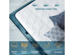 Matelas Double À Ressorts Ensachés 140x200cm Et Mousse À Mémoire De Forme - Housse Amovible -Magasin de lits matelas 18265935