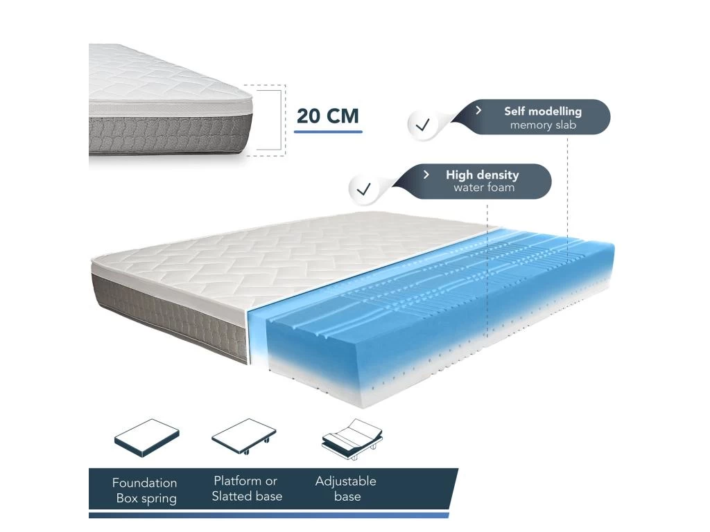 Matelas Double King Size 180x200 Mémoire De Forme Made In Italy Epais 20cm Orthopédique Anti Bactéries 2 Matelas Double King Size 180x200 Mémoire De Forme Made In Italy Epais 20cm Orthopédique Anti Bactéries – Image 2