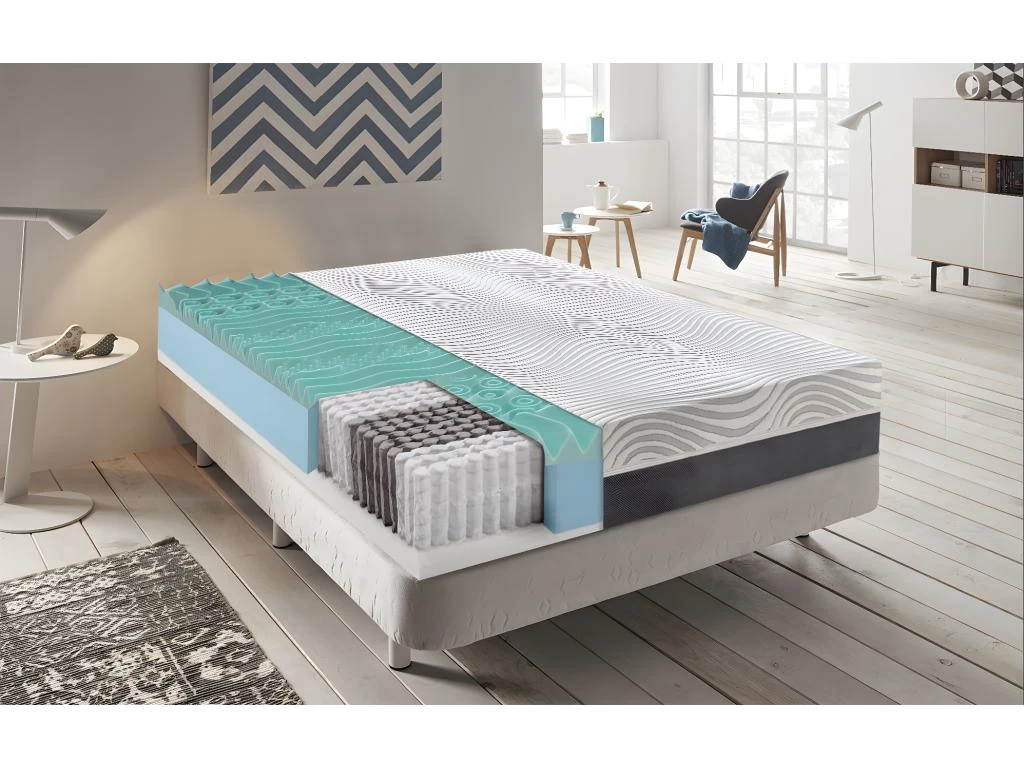 Matelas à Ressorts Ensachés - Mémoire De Forme - à 9 Zones Avec Revêtement Amovible Modèle Bacio 160x200 Cm 1 Matelas à Ressorts Ensachés - Mémoire De Forme - à 9 Zones Avec Revêtement Amovible Modèle Bacio 160x200 Cm