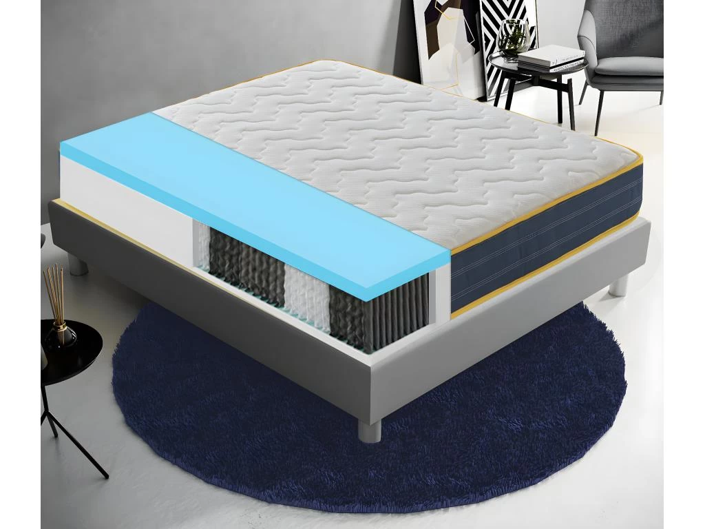 Matelas Ressorts Ensachés Et Mousse Mémoire à 9 Zones Différenciées - 23 Cm De Hauteur - Anatomique 140x200 Cm 1 Matelas Ressorts Ensachés Et Mousse Mémoire à 9 Zones Différenciées - 23 Cm De Hauteur - Anatomique 140x200 Cm