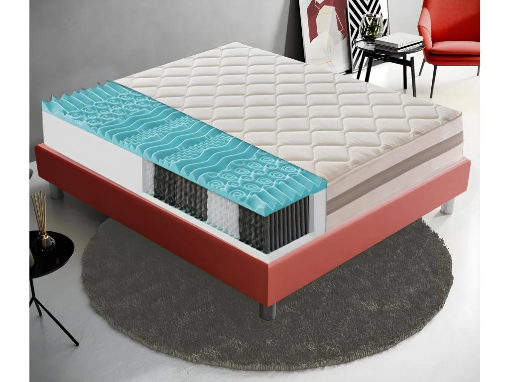 Matelas à Ressorts Ensachés Et Mousse Mémoire 9 Zones De Confort Hauteur 22 Cm 160x200 Cm 1 Matelas à Ressorts Ensachés Et Mousse Mémoire 9 Zones De Confort Hauteur 22 Cm 160x200 Cm