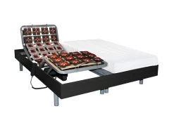 Lit électrique Relaxation Tout Plots Matelas Latex CASSIOPEE III De DREAMEA - Moteurs OKIN - 2 X 70 X 190 Cm - Noir