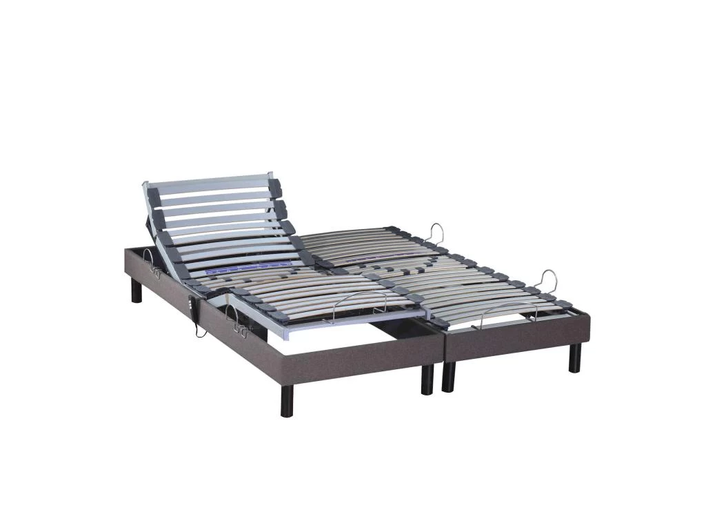 Sommier électrique De Relaxation Tout Lattes Tissu Taupe 2x80x200 1 Sommier électrique De Relaxation Tout Lattes Tissu Taupe 2x80x200