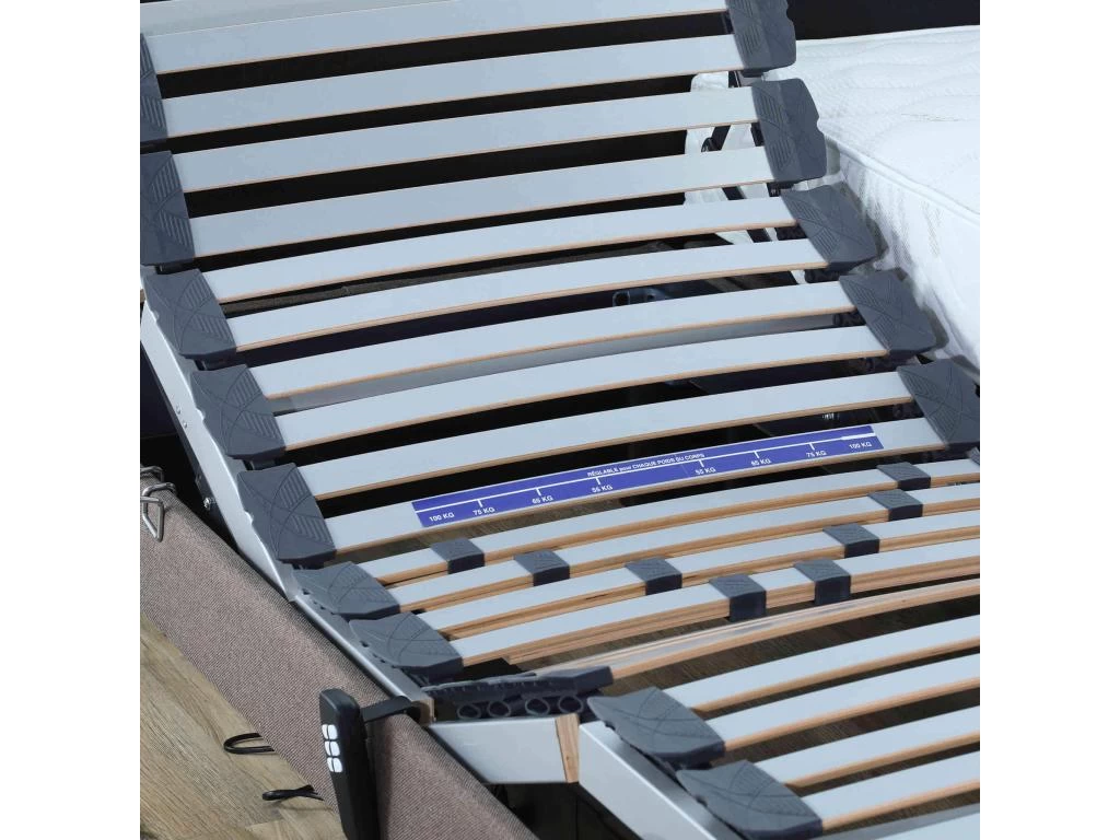 Sommier électrique De Relaxation Tout Lattes Tissu Taupe 2x80x200 2 Sommier électrique De Relaxation Tout Lattes Tissu Taupe 2x80x200 – Image 2