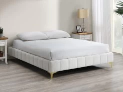 Sommier Déco Tapissier 160 X 200 Cm Tissu Bouclette Et Pieds Dorés - SHEN De YSMÉE