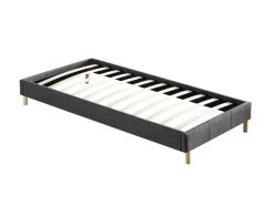 Sommier Dimension 90x190 Cm, Revêtement En Tissu Gris, Pieds En Bois