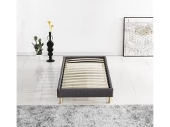 Sommier Dimension 90x190 Cm, Revêtement En Tissu Gris, Pieds En Bois -Magasin de lits sommier 9276619