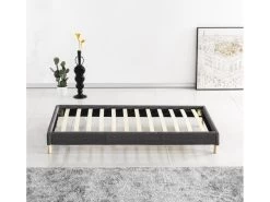 Sommier Dimension 90x190 Cm, Revêtement En Tissu Gris, Pieds En Bois -Magasin de lits sommier 9276621