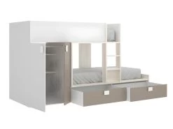 Lits Superposés 2 X 90 X 190 Cm - Armoire Intégrée - Blanc, Naturel Et Taupe - JUANITO -Magasin de lits tableau 423767