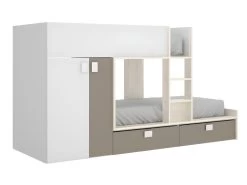 Lits Superposés 2 X 90 X 190 Cm - Armoire Intégrée - Blanc, Naturel Et Taupe - JUANITO -Magasin de lits tableau 423769