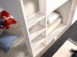 Lits Superposés 2 X 90 X 190 Cm - Armoire Intégrée - Blanc, Naturel Et Taupe - JUANITO -Magasin de lits tableau 423777